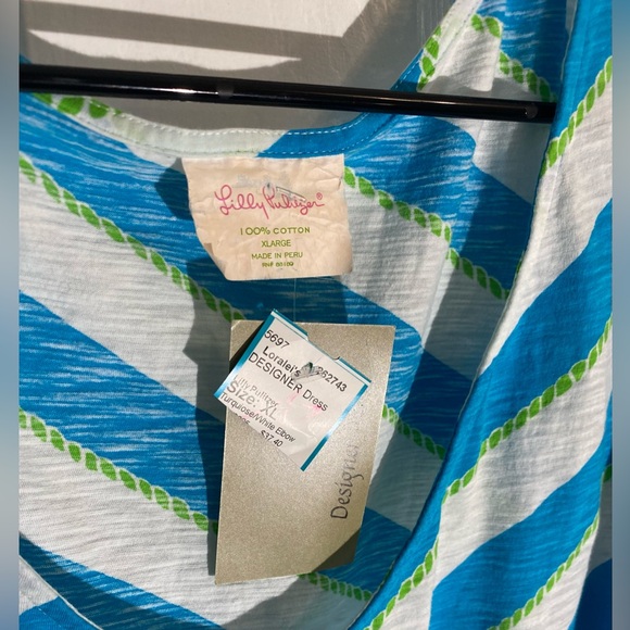 Lilly Pulitzer Blue and White Striped Top with Green Details - Picture 3 of 4